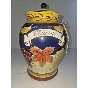 Vintage Nonni's Biscotti Hand Painted Ceramic Tuscany Cookie Jar Great Condition